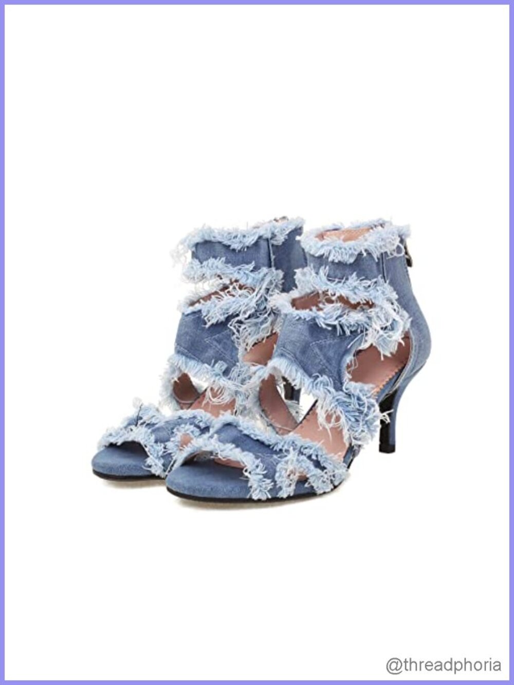 Denim High Heeled Sandals Open Toe Ankle Strap Stiletto